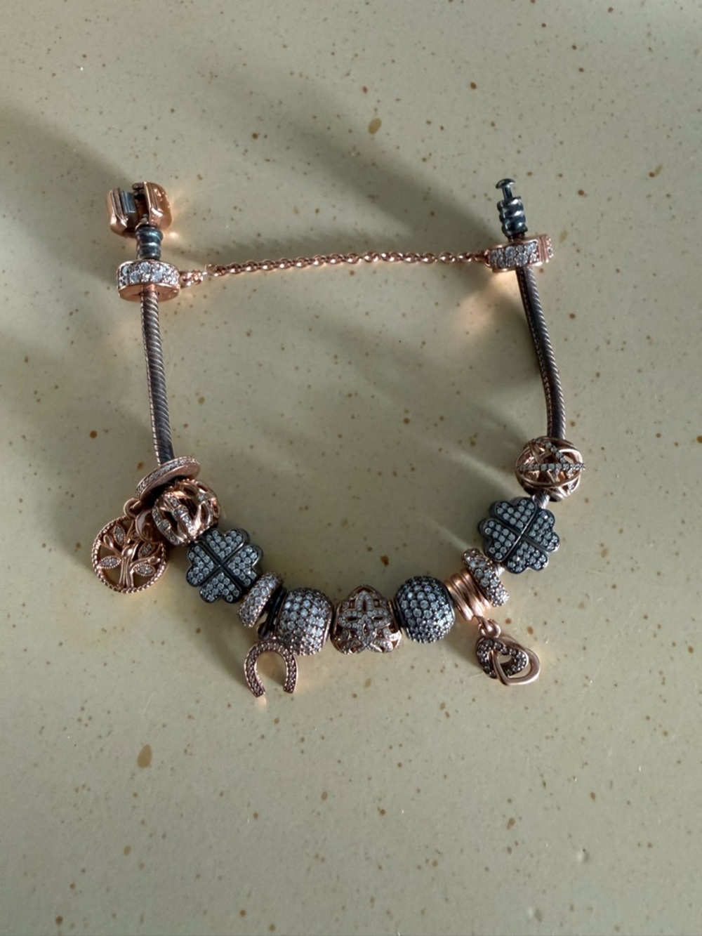 Pandora Rose Gold and Silver Pave Charm Bracelet